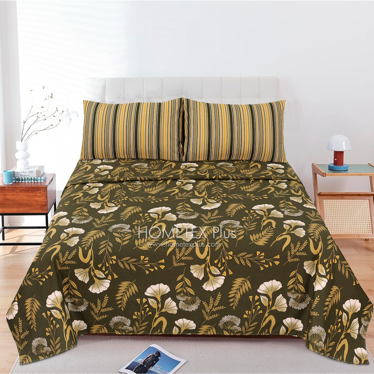 Dexuro Pure Cotton Bed Sheet - King - 3pcs - DBS291