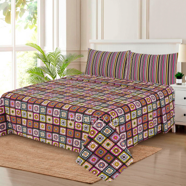 Dexuro Pure Cotton Bed Sheet - King - 3pcs - DBS301